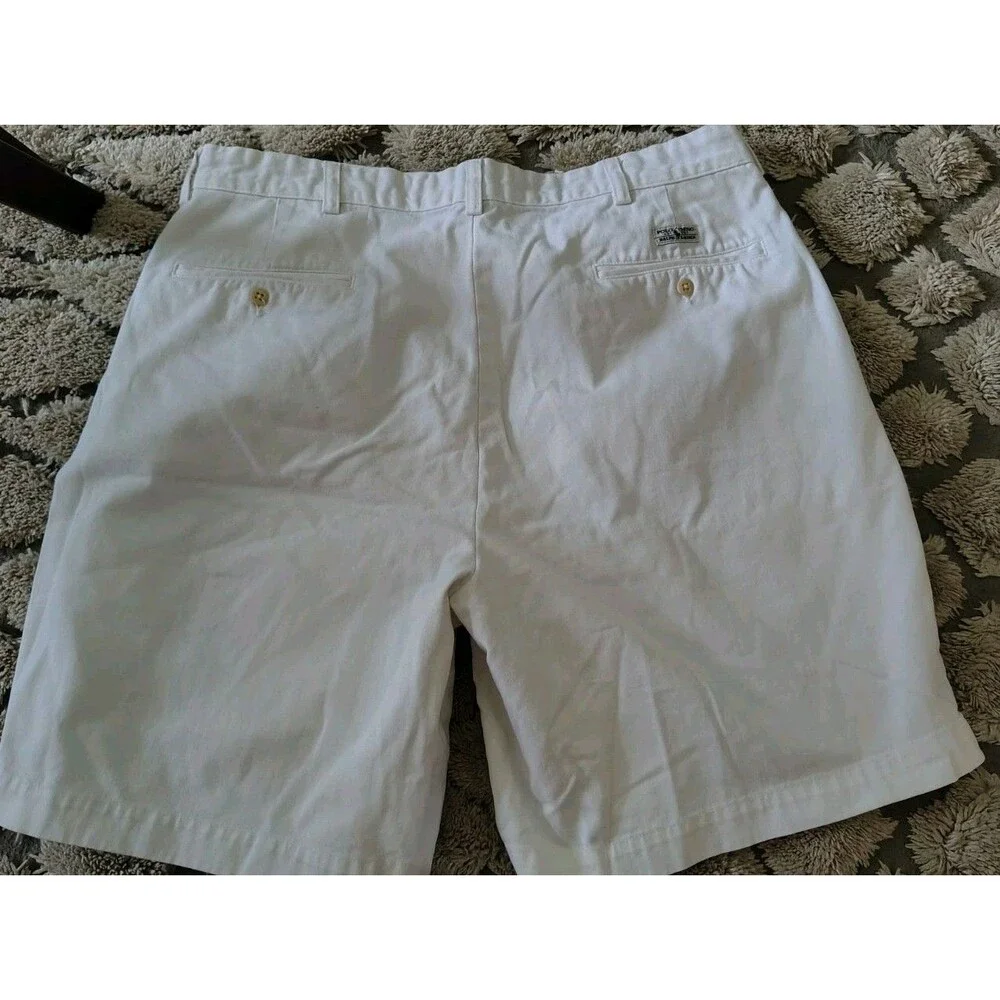 Polo Ralph Lauren Tyler Chino Shorts White 36 Slash Pockets Pleated Cotton